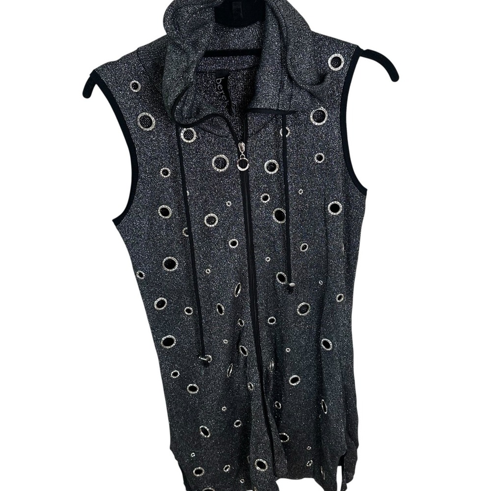 Berek Sleeveless Black Knit Stretch Grommet Accent Long Zipper Vest Size S